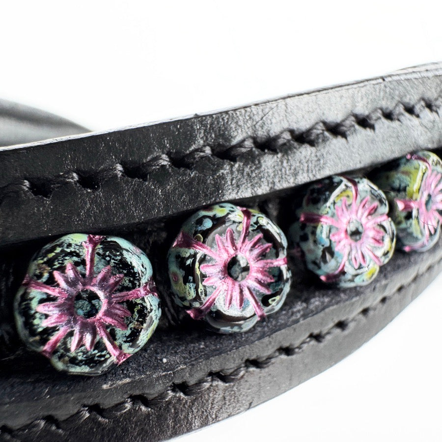 OTHER Black and Purple Flower Beaded Browband (6)