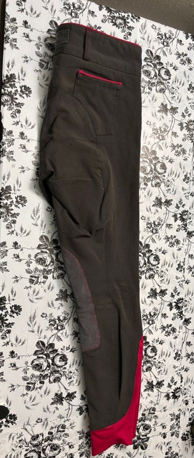 26R DOVER SADDLERY Knee Patch Breeches in Mouse Grey/Pink