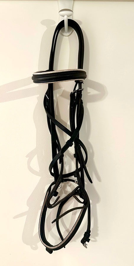 OTHER Horse/Full size Vintage Black and White Leather Dressage Bridle (2)