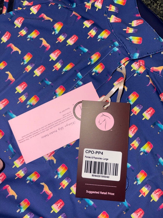 KATHRYN LILY Kathryn Lily Equestrian Ponies & Popsicles Polo Top Size L English Riding NWT (2)