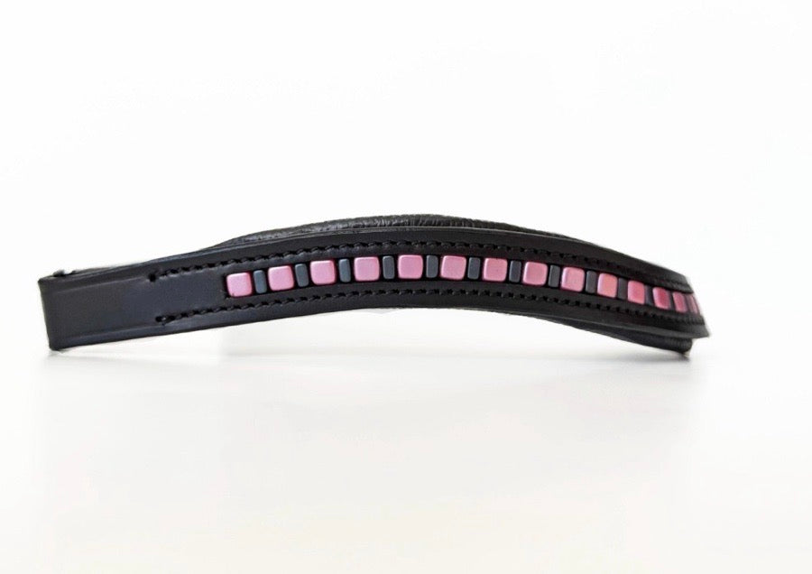 OTHER Pink & Black Beaded Leather Browband (3)