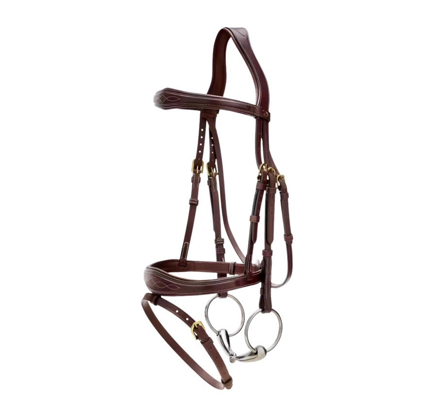 DY'ON DY'ON FLASH NOSEBAND BRIDLE BROWN GOLD COB (2)