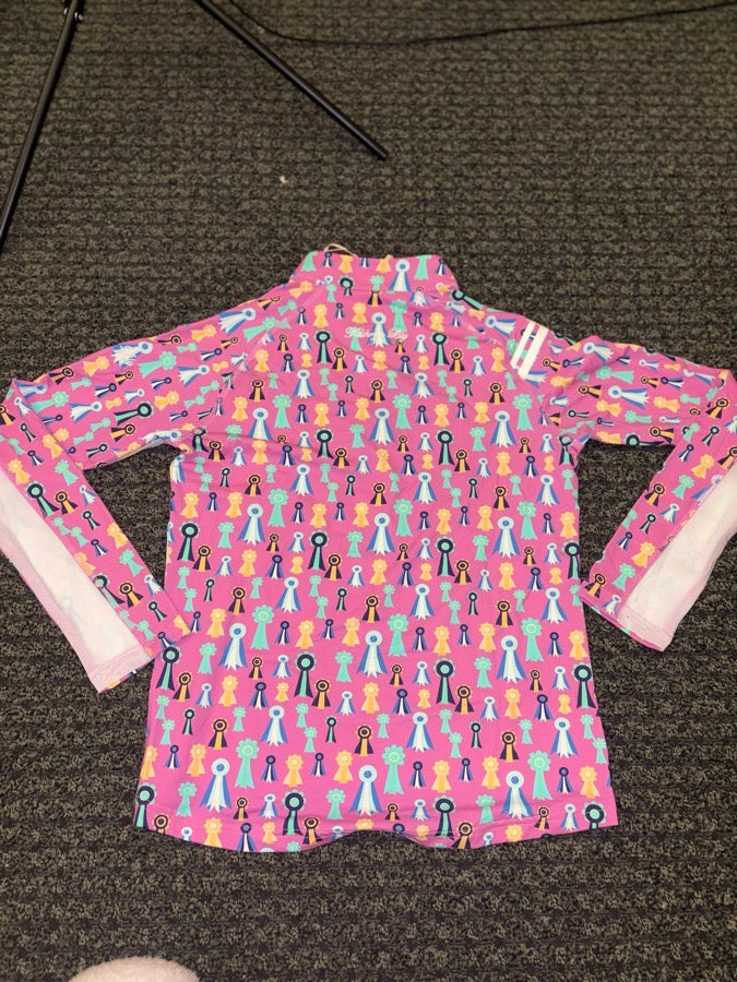 KATHRYN LILY Kathryn Lily Equestrian Ribbon Print Quarter Zip Riding Top Size L NWT (3)
