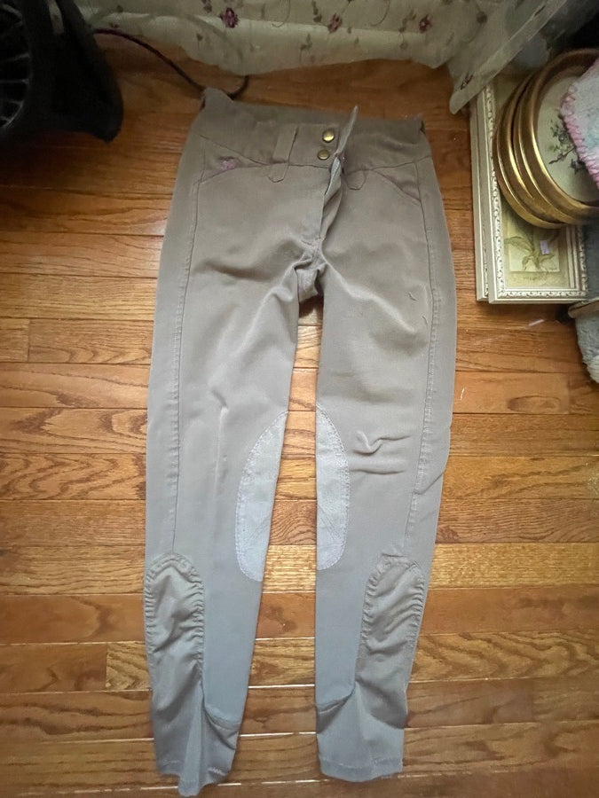 24R Piper Knee Patch Breech, brown/beige with magenta stitching