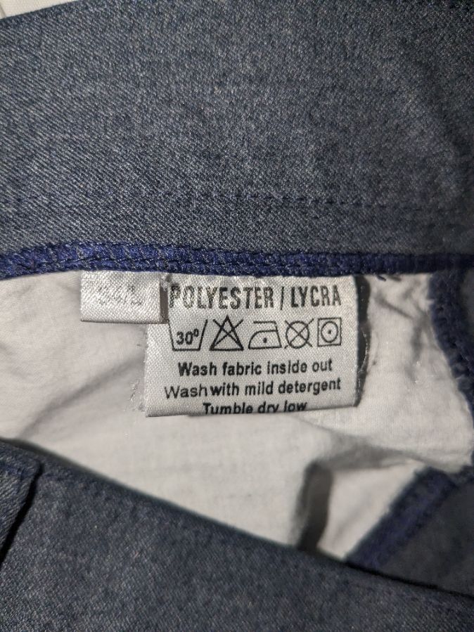 Ovation grey/blue side zip breeches, size 34L, no stains/tears!