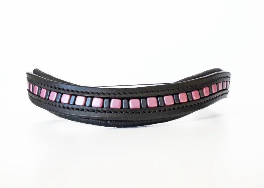 OTHER Pink & Black Beaded Leather Browband (2)